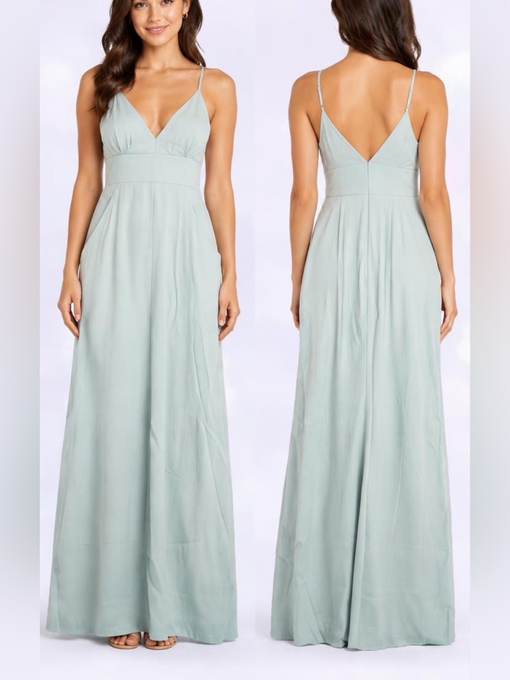 After Six Maxi Dress Womens Sz 10 Willow Green Crepe Pockets Cross Over Front